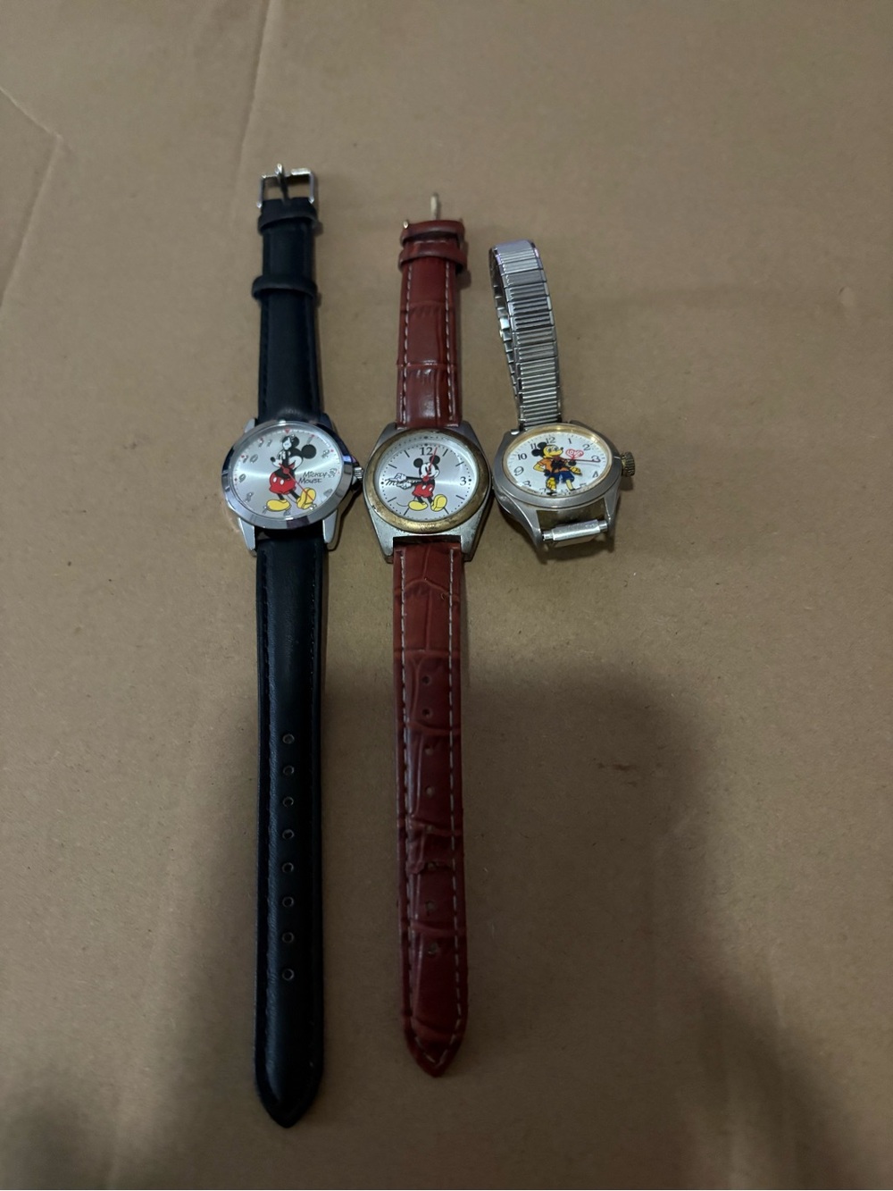 Disney Mickey Mouse Trio Watches — Black, Brown, Silver Straps